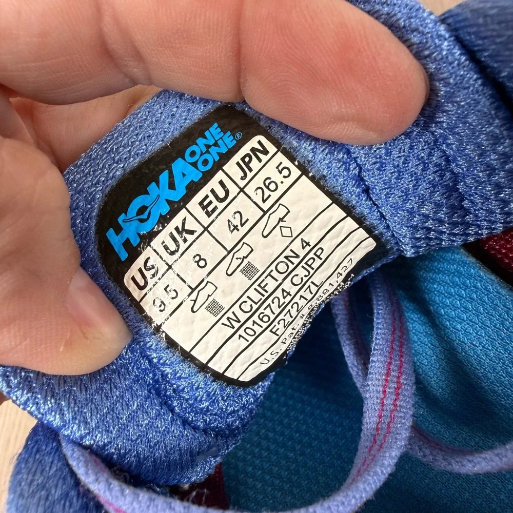 Hoka One One Clifton 4 Womens Running Shoes Red Blue 1016724 CJPP Size 9.5